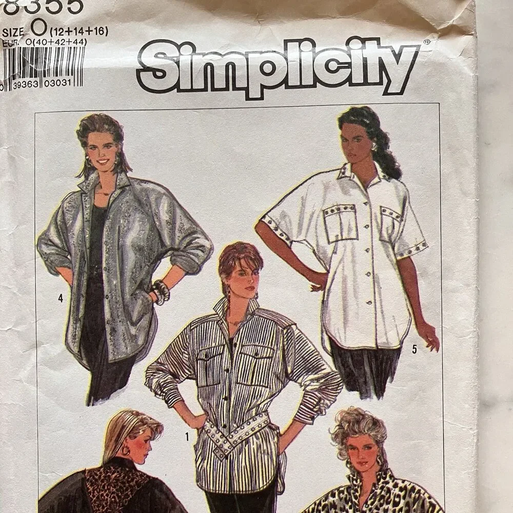 Vintage Simplicity 8355 Misses Loose-Fitting Shirt Pattern Size‎ 12-14-16 Uncut